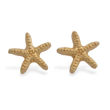 Load image into Gallery viewer, Ocean-Themed 18k Gold-Plated Brass Starfish Stud Earrings - Golden Shore | NOVICA