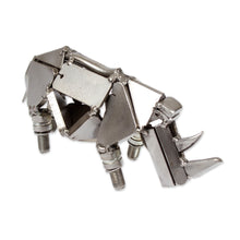Load image into Gallery viewer, Rhino-Shaped Modern Eco-Friendly Recycled Metal Figurine - Rugged Rhino | NOVICA
