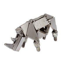 Load image into Gallery viewer, Rhino-Shaped Modern Eco-Friendly Recycled Metal Figurine - Rugged Rhino | NOVICA