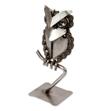 Load image into Gallery viewer, Eco-Friendly Recycled Metal Sculpture of a Perching Owl - Perching Owl | NOVICA
