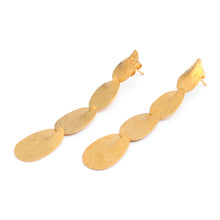 Load image into Gallery viewer, Textured Drop-Shaped 22k Gold-Plated Brass Dangle Earrings - Victorious Shower | NOVICA