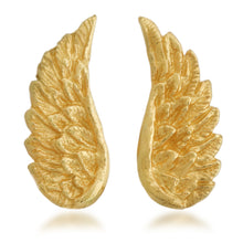 Load image into Gallery viewer, Wing-Themed Textured 22k Gold-Plated Brass Button Earrings - Fly to Me | NOVICA