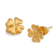 Load image into Gallery viewer, Lucky Clover-Themed 18k Gold-Plated Stud Earrings from Bali - Lucky Gleams | NOVICA