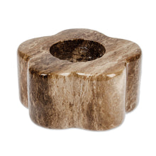 Load image into Gallery viewer, Spring-Inspired Floral Brown Marble Tealight Candleholder - Marble Spring | NOVICA