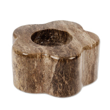 Load image into Gallery viewer, Spring-Inspired Floral Brown Marble Tealight Candleholder - Marble Spring | NOVICA