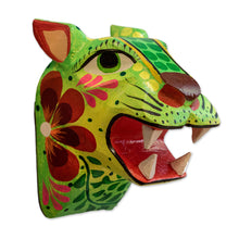 Load image into Gallery viewer, Hand-Painted Jaguar Wall Mask Carved from Reclaimed Wood - Jaguar Spirit | NOVICA