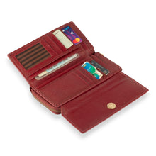 Load image into Gallery viewer, Burgundy Leather Wallet and Clutch with Stitched Black Patch - Vibrant Contrast | NOVICA