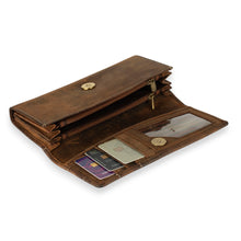 Load image into Gallery viewer, Geometric Leather Wallet Clutch with Stitched Grid Accents - Heritage Grid | NOVICA