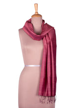 Load image into Gallery viewer, Hand-Loomed 100% Silk Shawl in Pink Shade with Fringes - Holiday Pink | NOVICA