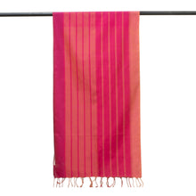 Load image into Gallery viewer, Hand-Woven Striped Silk Scarf with Fringes in Orange and Red - Sunset Stripes | NOVICA