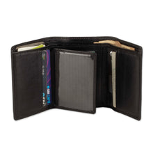 Load image into Gallery viewer, Vintage Onyx Black Leather Wallet with a Tri-Fold Design - Vintage Onyx | NOVICA