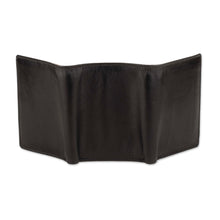 Load image into Gallery viewer, Vintage Onyx Black Leather Wallet with a Tri-Fold Design - Vintage Onyx | NOVICA