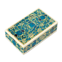 Load image into Gallery viewer, Hazara Floral-Themed Blue Wood Papier Mache Decorative Box - Blue Hazara | NOVICA