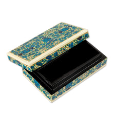 Load image into Gallery viewer, Hazara Floral-Themed Blue Wood Papier Mache Decorative Box - Blue Hazara | NOVICA