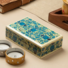 Load image into Gallery viewer, Hazara Floral-Themed Blue Wood Papier Mache Decorative Box - Blue Hazara | NOVICA