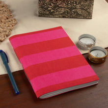 Load image into Gallery viewer, Block-Printed Cotton Journal with Fuchsia and Red Stripes - Memories in Fuchsia | NOVICA