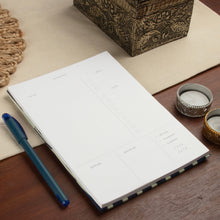Load image into Gallery viewer, Abstract-Patterned Blue and Ivory 100% Cotton Daily Planner - Blue & Brilliant | NOVICA