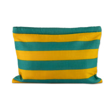 Load image into Gallery viewer, Striped Teal Yellow Cotton Toiletry Case Journal 2-Piece Set - Sunbeam Wanderer | NOVICA