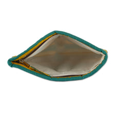 Load image into Gallery viewer, Striped Teal Yellow Cotton Toiletry Case Journal 2-Piece Set - Sunbeam Wanderer | NOVICA