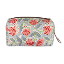 Load image into Gallery viewer, Spring-Patterned Blue and Red Zippered Cotton Toiletry Case - Blossoming Itinerary | NOVICA