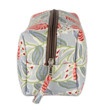 Load image into Gallery viewer, Spring-Patterned Blue and Red Zippered Cotton Toiletry Case - Blossoming Itinerary | NOVICA