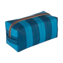 Load image into Gallery viewer, Blue-Palette Striped 100% Cotton Toiletry Case with Zipper - Refreshing Habits | NOVICA