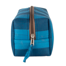 Load image into Gallery viewer, Blue-Palette Striped 100% Cotton Toiletry Case with Zipper - Refreshing Habits | NOVICA