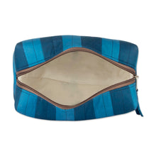 Load image into Gallery viewer, Blue-Palette Striped 100% Cotton Toiletry Case with Zipper - Refreshing Habits | NOVICA
