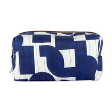 Load image into Gallery viewer, Abstract-Patterned Blue and White 100% Cotton Toiletry Case - Avant-Garde Essential | NOVICA