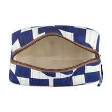 Load image into Gallery viewer, Abstract-Patterned Blue and White 100% Cotton Toiletry Case - Avant-Garde Essential | NOVICA