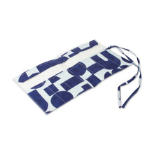Load image into Gallery viewer, Block-Printed Blue and White 100% Cotton Roll Pencil Case - Avant-Garde Mind | NOVICA