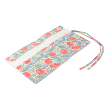 Load image into Gallery viewer, Spring-Patterned Block-Printed 100% Cotton Roll Pencil Case - Blossoming Brushstrokes | NOVICA