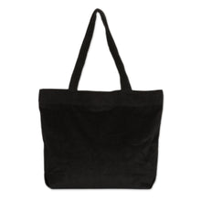 Load image into Gallery viewer, 100% Cotton Corduroy Zippered Tote Bag in Onyx Black Hues - Onyx Sister | NOVICA