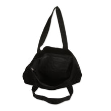 Load image into Gallery viewer, 100% Cotton Corduroy Zippered Tote Bag in Onyx Black Hues - Onyx Sister | NOVICA