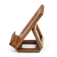 Load image into Gallery viewer, Artisan-Made Golden and Brown Foldable Wood Phone Holder - Hereafter Winds | NOVICA