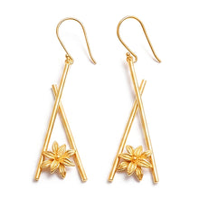Load image into Gallery viewer, Floral and Chopstick-Inspired 18k Gold-Plated Brass Earrings - Floral Chopsticks | NOVICA