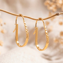 Load image into Gallery viewer, 18k Gold-Plated Modern Hammered Oval Teardrop Hoop Earrings - Hammered Oval | NOVICA