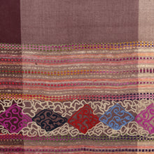 Load image into Gallery viewer, Striped Jacquard Woven Rayon Shawl with Geometric Embroidery - Earthy Harmony | NOVICA