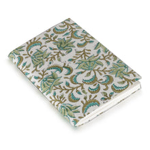 Load image into Gallery viewer, Hand-Block Printed Floral-Patterned Blank Cotton Journal - Leafy Inspiration | NOVICA