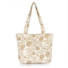 Load image into Gallery viewer, Cotton Tote Bag with Hand-Block Printed Floral Leaf Patterns - Tropical Blossoms | NOVICA