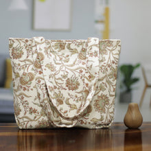 Load image into Gallery viewer, Cotton Tote Bag with Hand-Block Printed Floral Leaf Patterns - Tropical Blossoms | NOVICA