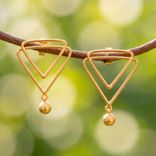 Load image into Gallery viewer, Avant-Garde 18k Gold-Plated Brass Triangle Dangle Earrings - Deep Glow | NOVICA