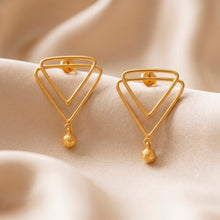 Load image into Gallery viewer, Avant-Garde 18k Gold-Plated Brass Triangle Dangle Earrings - Deep Glow | NOVICA