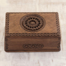 Load image into Gallery viewer, Carved Walnut Wood Jewelry Box - Exotic Radiance | NOVICA