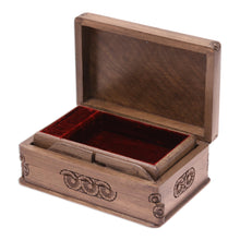 Load image into Gallery viewer, Carved Walnut Wood Jewelry Box - Exotic Radiance | NOVICA