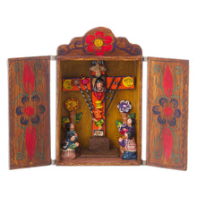 Load image into Gallery viewer, Hand Made Religious Wood Retablo Diorama Andean Folk Art - Cross of Lamentation | NOVICA