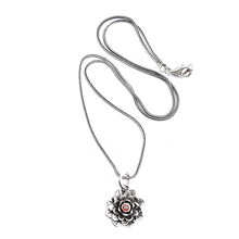 Load image into Gallery viewer, Floral Sterling Silver Garnet Pendant Necklace - Sacred Red Lotus | NOVICA