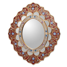 Load image into Gallery viewer, Unique Reverse Painted Glass Mirror from Peru - Golden Rays | NOVICA