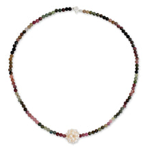 Load image into Gallery viewer, Beaded Tourmaline and Pearl Necklace - Ivory Chrysanthemum | NOVICA