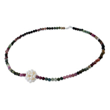 Load image into Gallery viewer, Beaded Tourmaline and Pearl Necklace - Ivory Chrysanthemum | NOVICA